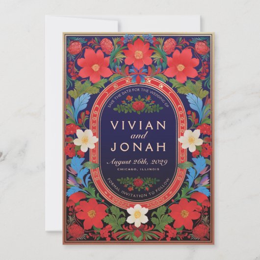 VIVIAN I Floral Wedding Save the Date Uitnodiginge Kaart (Voorkant)