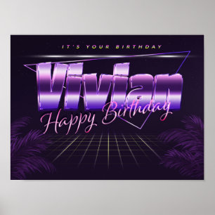 Vivian Nom Prénom affiche rétro lila Anniversaire