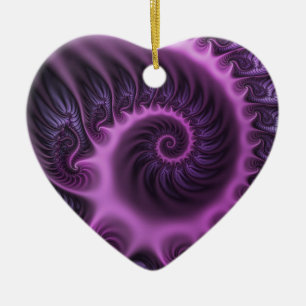 Vivid Abstract Cool Pink Paars Fractal Art Heart Keramisch Ornament