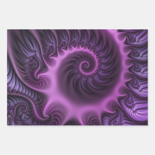 Vivid Abstract Cool Pink Paars Fractal Art Spiral Inpakpapier Vel (Voorkant 3)