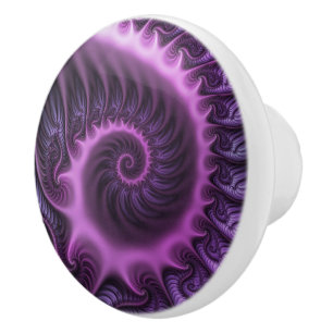 Vivid Abstract Cool Pink Paars Fractal Art Spiral Keramische Knop