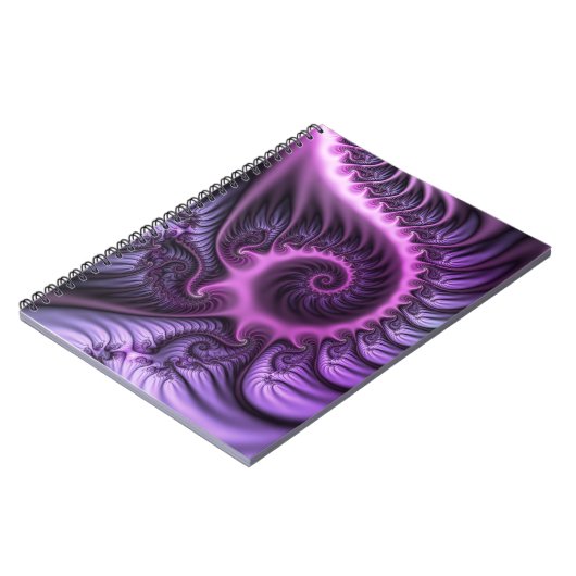 Vivid Abstract Cool Pink Paars Fractal Art Spiral Notitieboek (Linkerzijde)