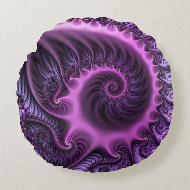 Vivid Abstract Cool Pink Paars Fractal Art Spiral Rond Kussen (Voorkant)