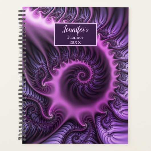 Vivid Abstract Roze Paars Fractal Art Spiral Name Planner (Voorkant)