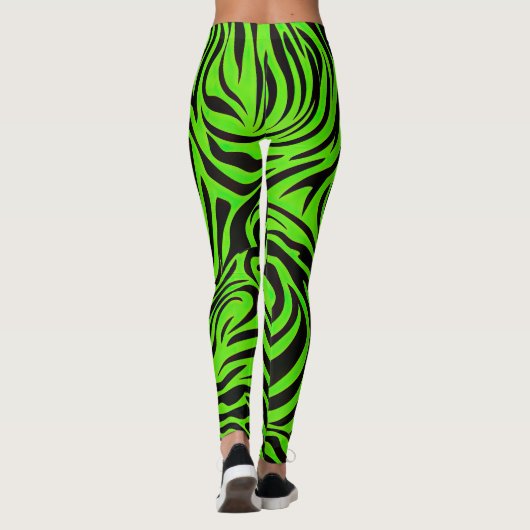 Vivid and Dazzling Lime Green Zebra Stripe Patroon Leggings (Achterkant)
