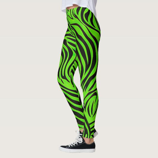 Vivid and Dazzling Lime Green Zebra Stripe Patroon Leggings (Links)
