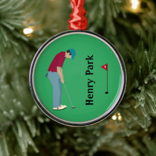 vivid Green Golfer snijdt kerstmis Metalen Ornament