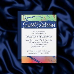 Vivid Marble Vibrant Colorful Ombre Sweet 16 Kaart