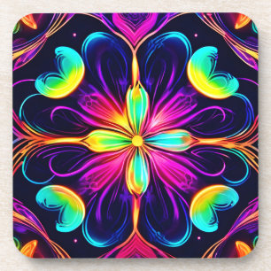 Vivid Neon Floral Mandala Art Bier Onderzetter