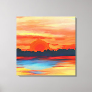 Vivid Ocean Sunset in Fiery Oranje Canvas Afdruk