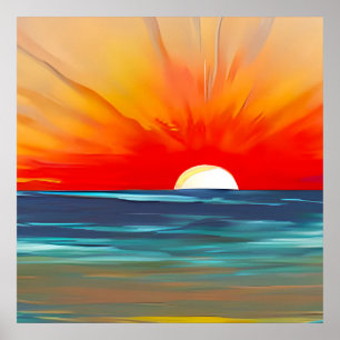 Vivid Ocean Sunset in Oranje en blauw Poster