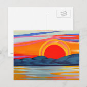 Vivid Ocean Sunset Over Mountains Briefkaart (Voorkant / Achterkant)