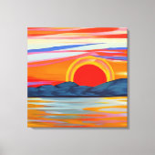 Vivid Ocean Sunset Over Mountains Canvas Afdruk (Voorkant)