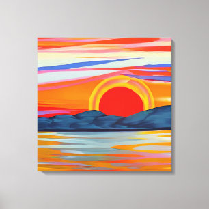 Vivid Ocean Sunset Over Mountains Canvas Afdruk