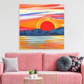Vivid Ocean Sunset Over Mountains Canvas Afdruk (Insitu (Woonkamer))