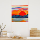 Vivid Ocean Sunset Over Mountains Poster (Keuken)