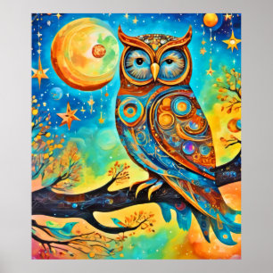 Vivid Owl Celestials: Wonder en Magie Poster