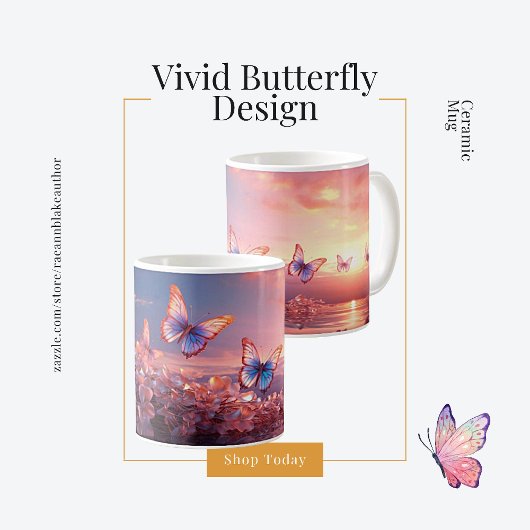 Vivid Papillon Design Mug en céramique