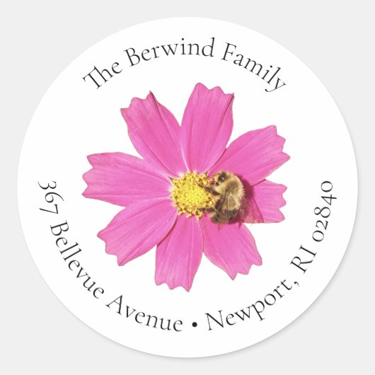 Vivid Pink Cosmos Flower Round Address Label (Voorkant)
