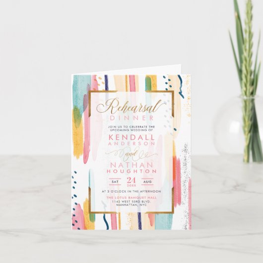 Vivid Pink Painted Memphis Chic Rehearsal Dinner (Voorkant)