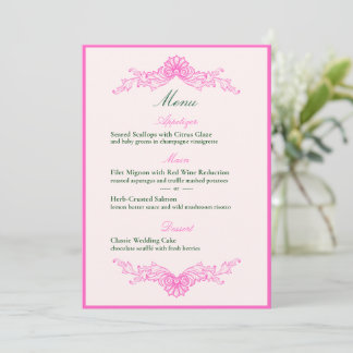 Vivid Pink Y2K Anime Gothic Cat Wedding Menu Kaart