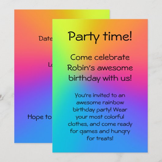 Vivid Rainbow Ombre Birthday Party Invitation (Voorkant / Achterkant)