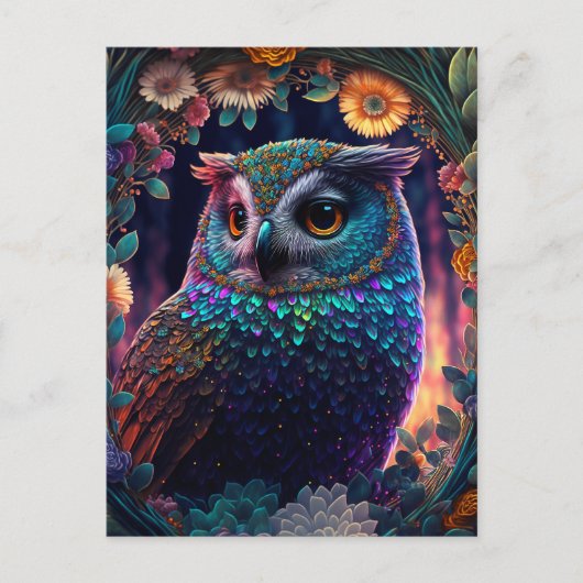 Vivid Rainbow Owl Art Briefkaart (Voorkant)