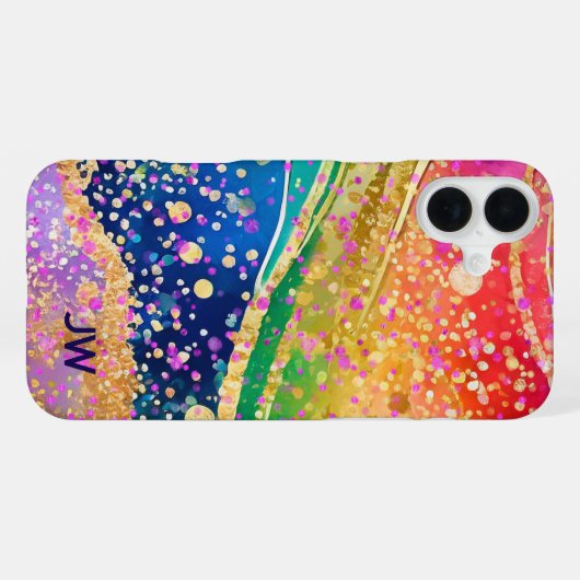 Vivid Rainbow Swirl with Initials iPhone Hoesje (Achterkant horizontaal)