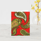 Vivid Red Paisley Note-kaarten Kaart (Gele Bloem)