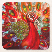 Vivid Red Peacock Onderzetters