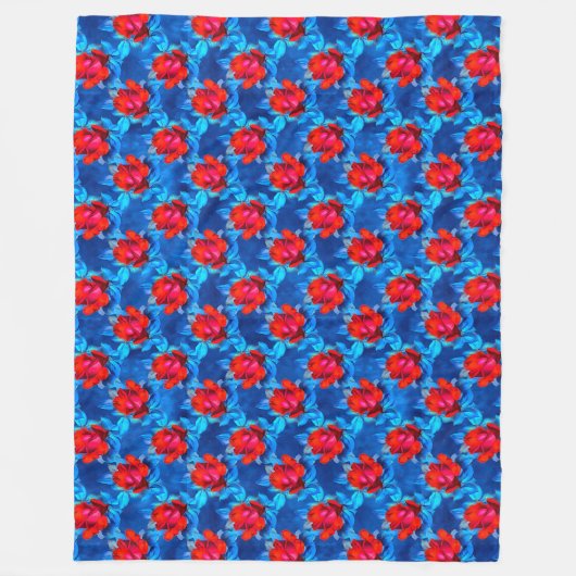 Vivid Red Roses op blauwe achtergrond Fleece Deken (Voorkant)