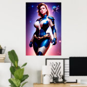Vivid Retro 50's Vrouw Sci Fi Space Ranger Poster (Thuiskantoor)