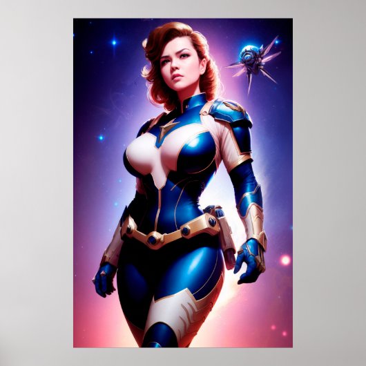 Vivid Retro 50's Vrouw Sci Fi Space Ranger Poster (Voorkant)