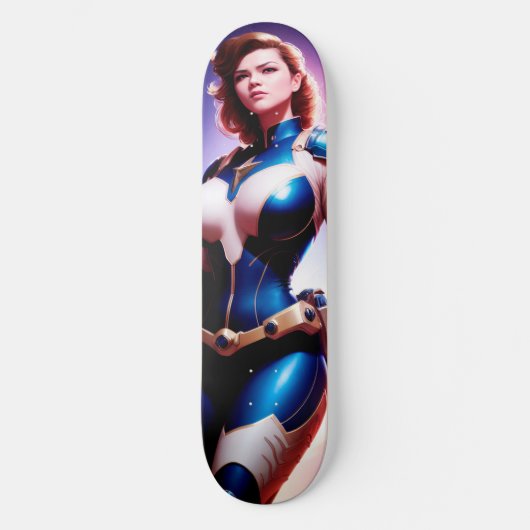 Vivid Retro 50's Vrouw Sci Fi Space Ranger Skateboard (Voorkant)