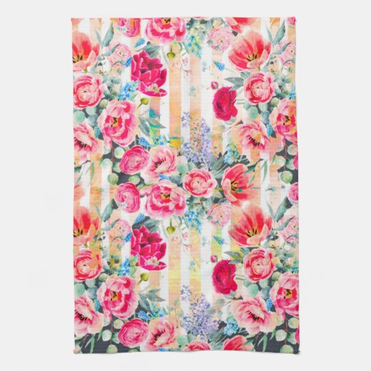 Vivid Rose Motif Floral Serviette de cuisine (Vertical)