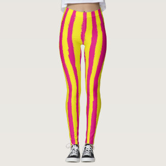 Vivid roze en gele verticale strips Leggings