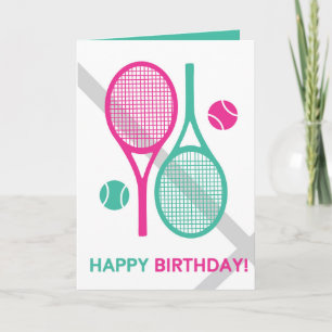 Vivid roze en mint tennis racket Birthday Card Kaart