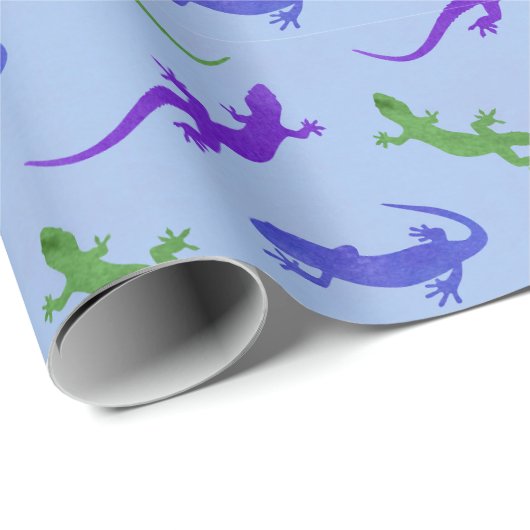 Vivid Salamander Silhouette in Blue Cadeaupapier (Rol Hoek)