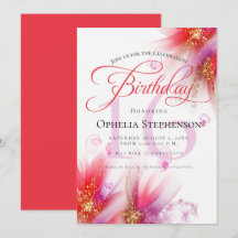 Vivid Scarlet Lila Abstract Floral Birthday
