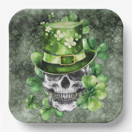 Vivid Skull with Green Hat Illustration Papieren Bordje