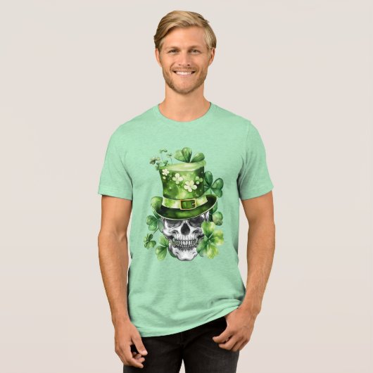 Vivid Skull with Green Hat Illustration Tri-Blend Shirt (Voorkant volledig)