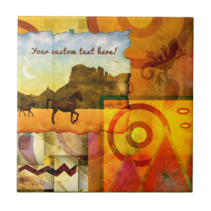 Vivid Southwest Desert Horse Graphic Collage Tegeltje