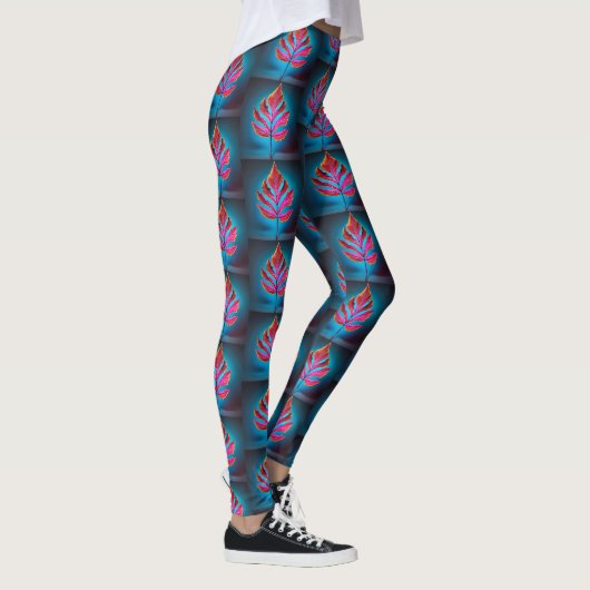 Vivid Strong Red & Blue Neon Design Leggings (Droite)