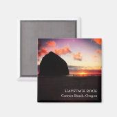 Vivid Sunset Haystack Rock Oregon Magnet 2 pouces (Recto/Verso)