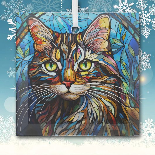 Vivid Tabby Cat Stained Glas Ornament
