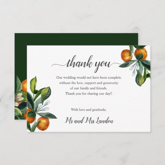 Vivid Tangerine Orange Bouquet Mariage merci (Devant / Derrière)