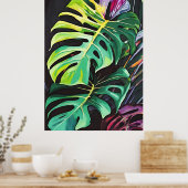 Vivid Tropics Monstera laat artprint achter Poster (Keuken)