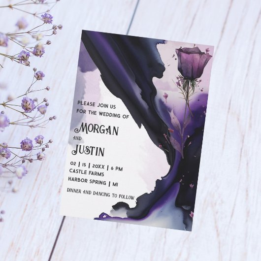 Vivid Violet Rose Aquarelle Mariage Invitations
