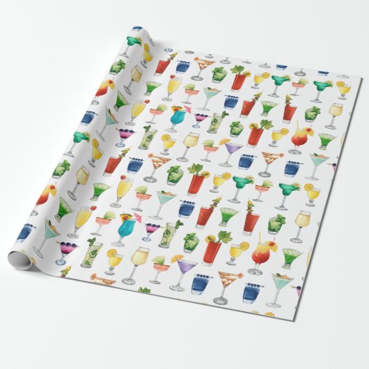 Vivid Waterverf Cocktail Pattern Canvas tas Cadeaupapier (Uitgerold)