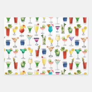 Vivid Waterverf Cocktail Pattern Canvas tas Inpakpapier Vel